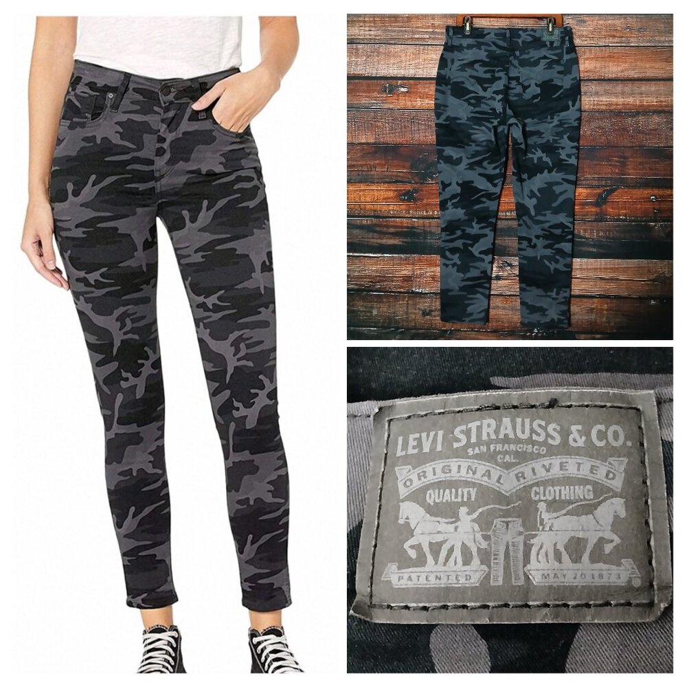 Levis 721 Camo Jeans 33 16 High Rise Skinny Ankle Black Camouflage Denim Stretch